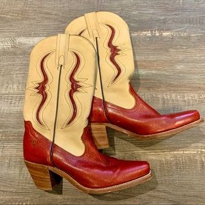 FRYE Cowgirl boots- Cherry red and natural leather